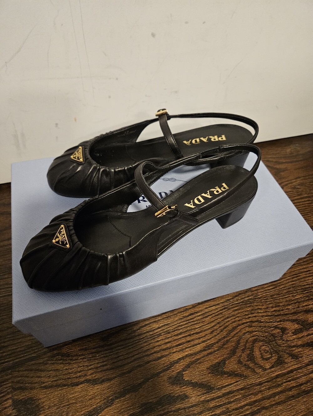 Prada Black Leather Ruched Mary Jane Slingback Pump Size 39 - Picture 5 of 10